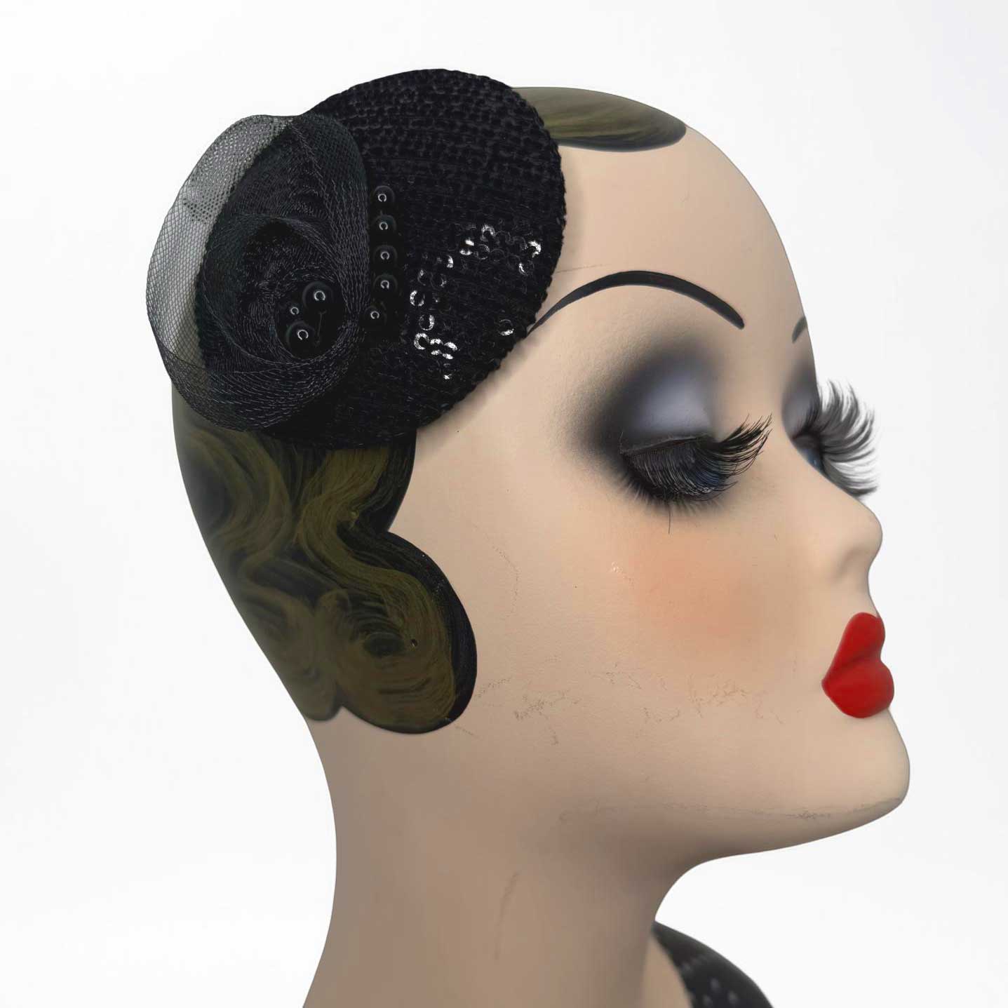 Fascinator Paillette schwarz